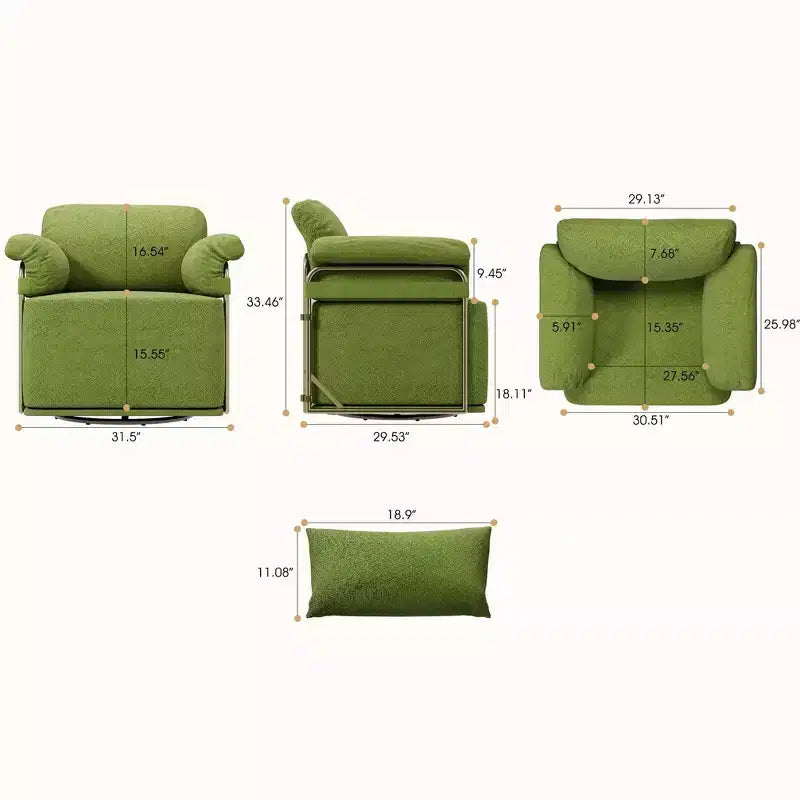 Fauteuil pivotant carré TUYOHW, fauteuil rembourré en tissu moelleux avec pieds en métal doré, coussin à ressorts ensachés, fauteuil de salon pour le salon, la chambre à coucher