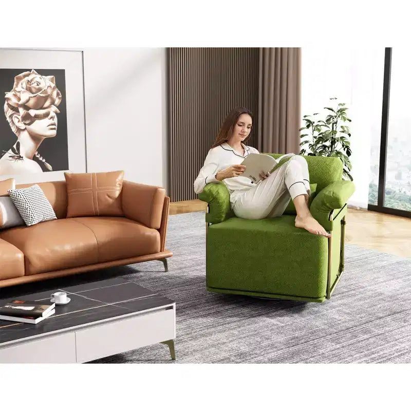 Fauteuil pivotant carré TUYOHW, fauteuil rembourré en tissu moelleux avec pieds en métal doré, coussin à ressorts ensachés, fauteuil de salon pour le salon, la chambre à coucher