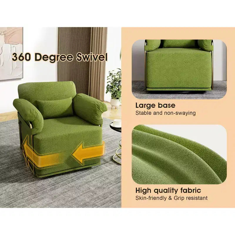 Fauteuil pivotant carré TUYOHW, fauteuil rembourré en tissu moelleux avec pieds en métal doré, coussin à ressorts ensachés, fauteuil de salon pour le salon, la chambre à coucher