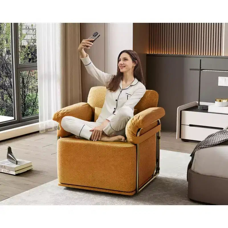Fauteuil pivotant carré TUYOHW, fauteuil rembourré en tissu moelleux avec pieds en métal doré, coussin à ressorts ensachés, fauteuil de salon pour le salon, la chambre à coucher