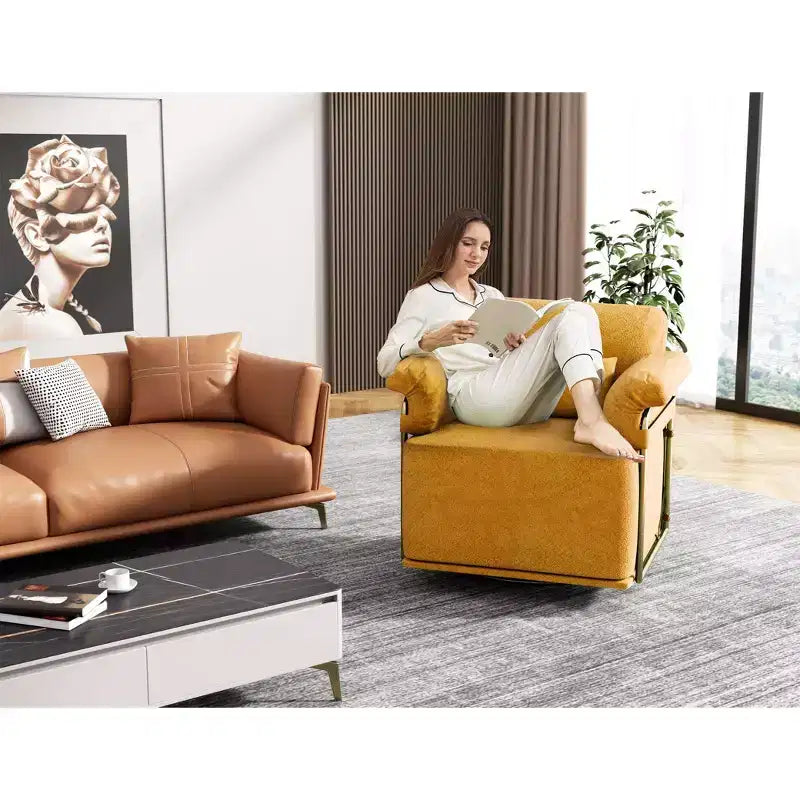 Fauteuil pivotant carré TUYOHW, fauteuil rembourré en tissu moelleux avec pieds en métal doré, coussin à ressorts ensachés, fauteuil de salon pour le salon, la chambre à coucher