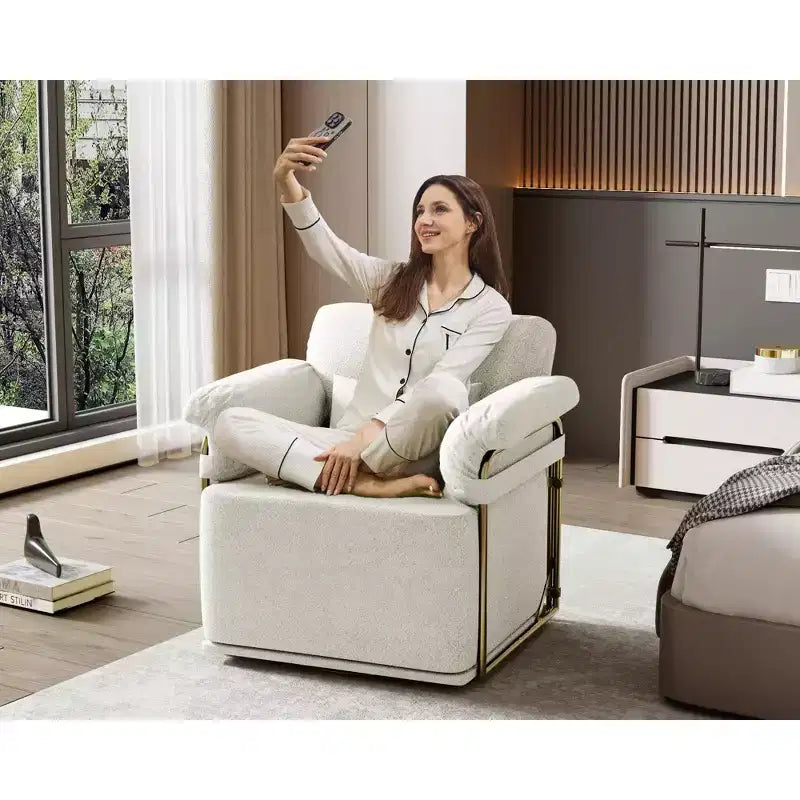 Fauteuil pivotant carré TUYOHW, fauteuil rembourré en tissu moelleux avec pieds en métal doré, coussin à ressorts ensachés, fauteuil de salon pour le salon, la chambre à coucher
