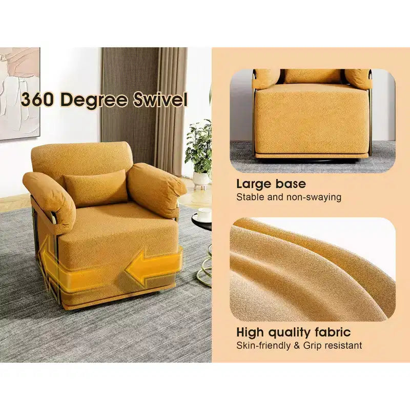 Fauteuil pivotant carré TUYOHW, fauteuil rembourré en tissu moelleux avec pieds en métal doré, coussin à ressorts ensachés, fauteuil de salon pour le salon, la chambre à coucher