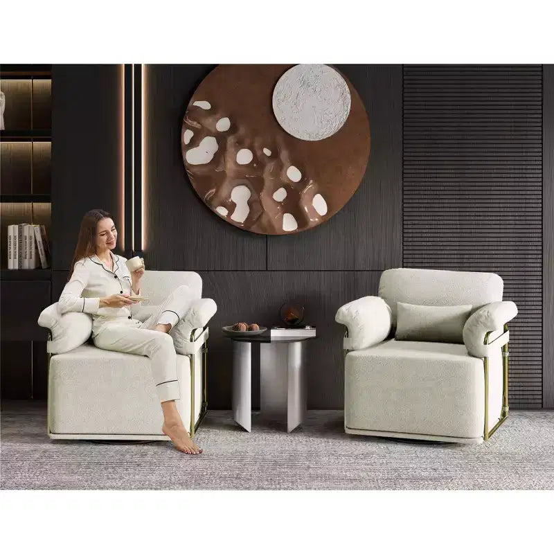 Fauteuil pivotant carré TUYOHW, fauteuil rembourré en tissu moelleux avec pieds en métal doré, coussin à ressorts ensachés, fauteuil de salon pour le salon, la chambre à coucher