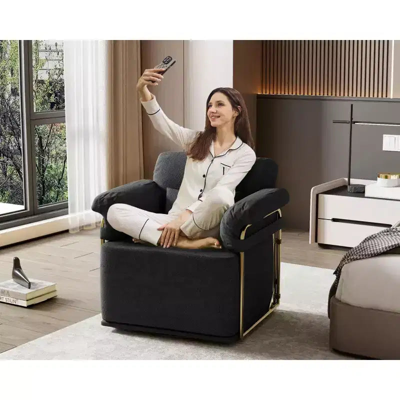 Fauteuil pivotant carré TUYOHW, fauteuil rembourré en tissu moelleux avec pieds en métal doré, coussin à ressorts ensachés, fauteuil de salon pour le salon, la chambre à coucher