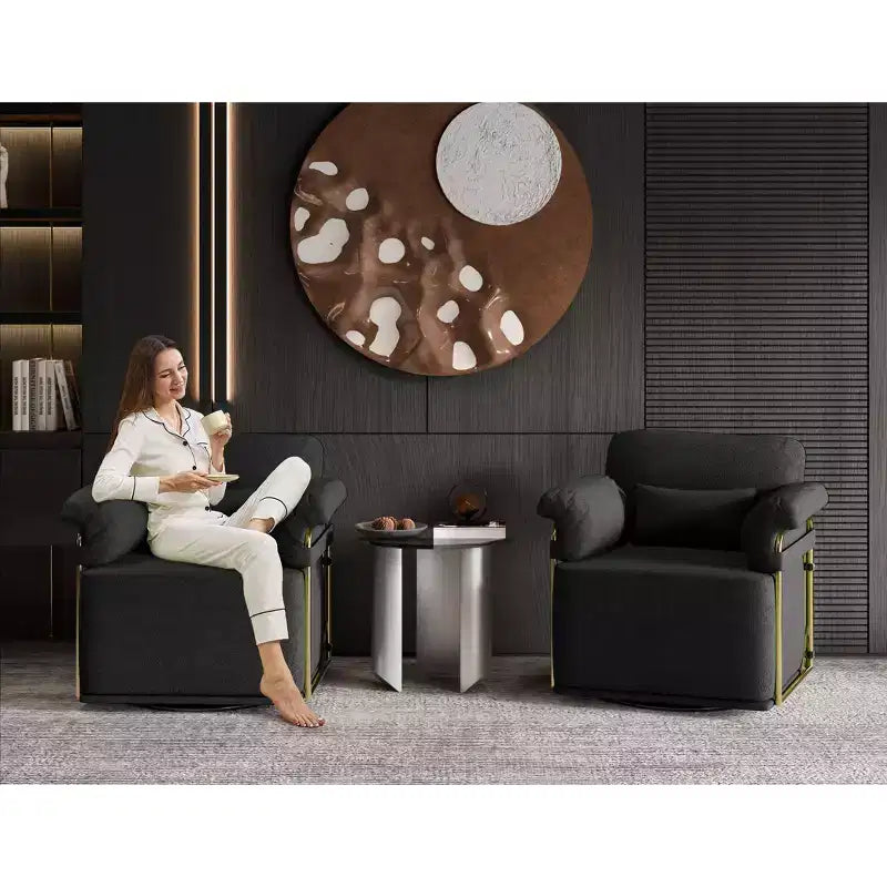 Fauteuil pivotant carré TUYOHW, fauteuil rembourré en tissu moelleux avec pieds en métal doré, coussin à ressorts ensachés, fauteuil de salon pour le salon, la chambre à coucher