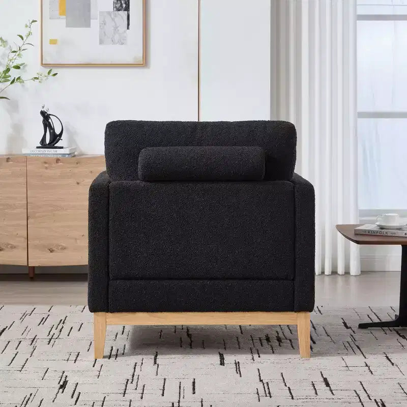 TUYOHW Accent Chair,Boucle Upholstered Armchair with 2 Bolster Pillows,Natural Wood Legs,Pocket Spring Seat,Lounge Chair for Living Room,Office