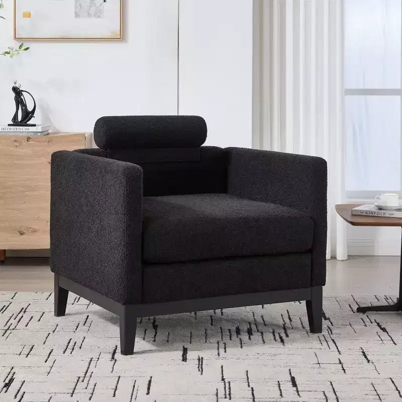 TUYOHW Accent Chair,Boucle Upholstered Armchair with 2 Bolster Pillows,Natural Wood Legs,Pocket Spring Seat,Lounge Chair for Living Room,Office