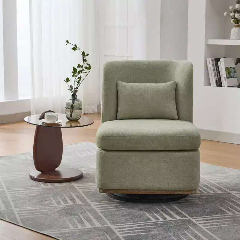 TUYOHW 25.2 Fauteuil pivotant moderne en chenille, Fauteuil avec coussin, Coussin à ressorts ensachés, Piètement en métal, Fauteuil d'appoint sans accoudoirs pour salon, bureau, salle de détente