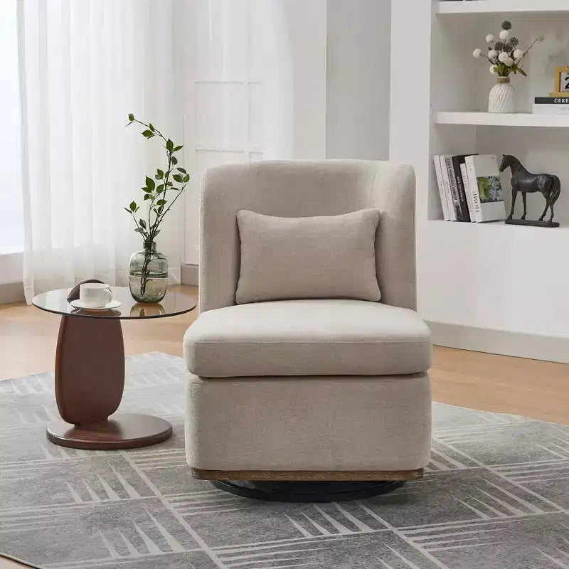 TUYOHW 25.2 Fauteuil pivotant moderne en chenille, Fauteuil avec coussin, Coussin à ressorts ensachés, Piètement en métal, Fauteuil d'appoint sans accoudoirs pour salon, bureau, salle de détente
