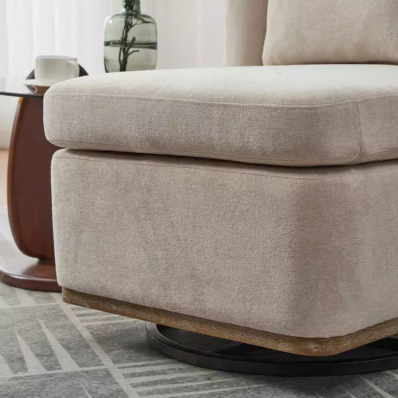 TUYOHW 25.2 Fauteuil pivotant moderne en chenille, Fauteuil avec coussin, Coussin à ressorts ensachés, Piètement en métal, Fauteuil d'appoint sans accoudoirs pour salon, bureau, salle de détente