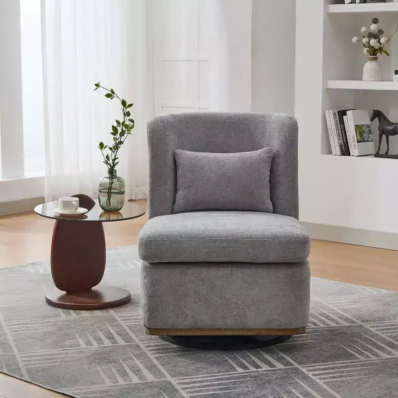 TUYOHW 25.2 Fauteuil pivotant moderne en chenille, Fauteuil avec coussin, Coussin à ressorts ensachés, Piètement en métal, Fauteuil d'appoint sans accoudoirs pour salon, bureau, salle de détente