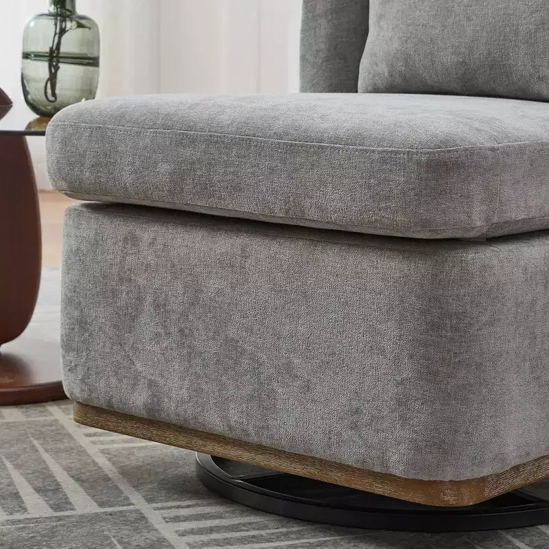 TUYOHW 25.2 Fauteuil pivotant moderne en chenille, Fauteuil avec coussin, Coussin à ressorts ensachés, Piètement en métal, Fauteuil d'appoint sans accoudoirs pour salon, bureau, salle de détente