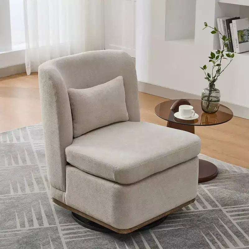 TUYOHW 25.2 Modern Chenille Swivel Chair,Chair with Pillow,Pocket Spring Cushion,Metal Base,Armless Accent Chair for Living Room,Office,Lounge