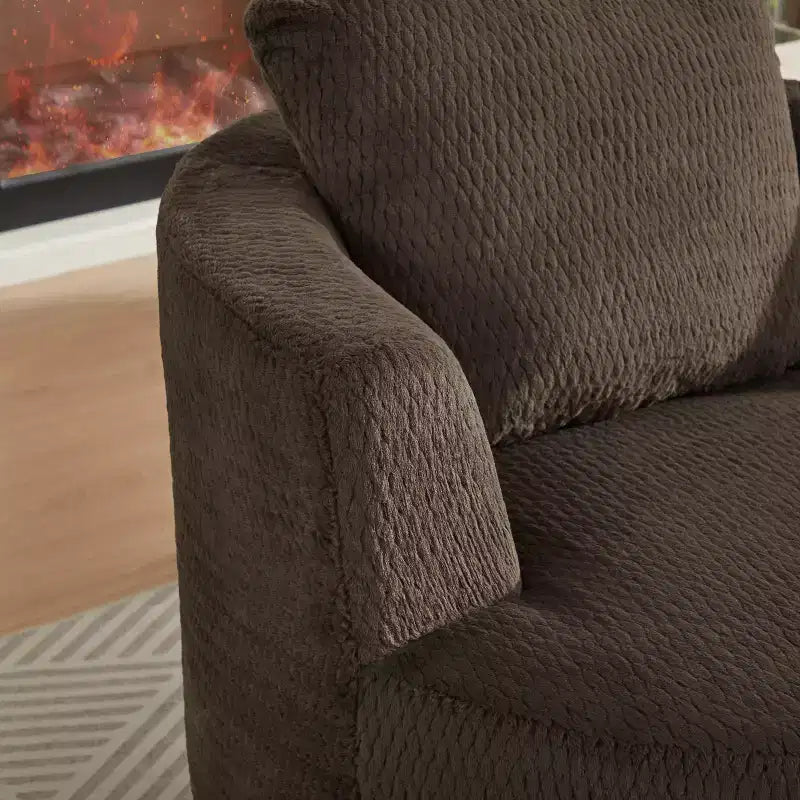 TUYOHW Fauteuil d'appoint pivotant compressible, fauteuil de canapé moderne en peluche avec ressorts ensachés, fauteuil de salon en fausse fourrure pour salon, chambre, bureau