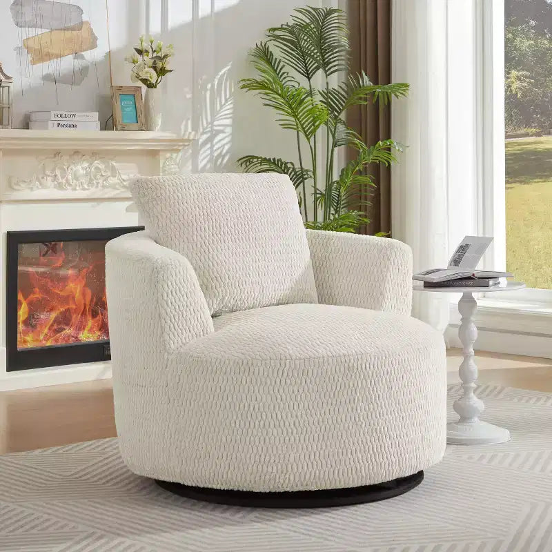 TUYOHW Fauteuil d'appoint pivotant compressible, fauteuil de canapé moderne en peluche avec ressorts ensachés, fauteuil de salon en fausse fourrure pour salon, chambre, bureau