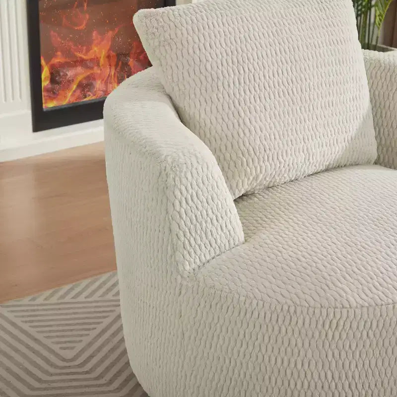 TUYOHW Fauteuil d'appoint pivotant compressible, fauteuil de canapé moderne en peluche avec ressorts ensachés, fauteuil de salon en fausse fourrure pour salon, chambre, bureau
