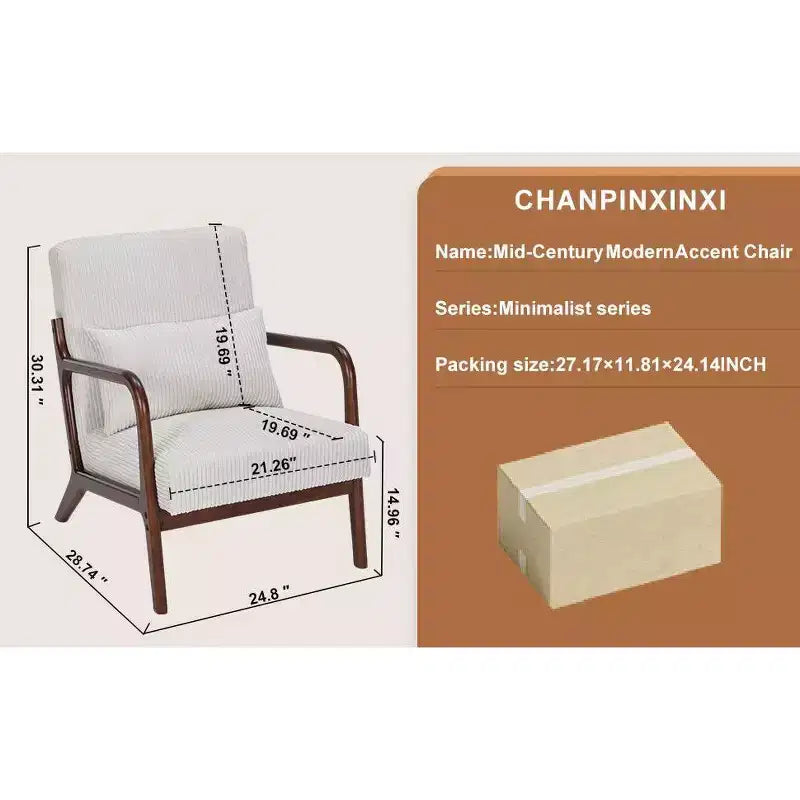 Fauteuil d'appoint moderne TUYOHW du milieu du siècle, fauteuil rembourré avec oreiller, cadre en bois d'hévéa, chaise de lecture pour salon, chambre, balcon