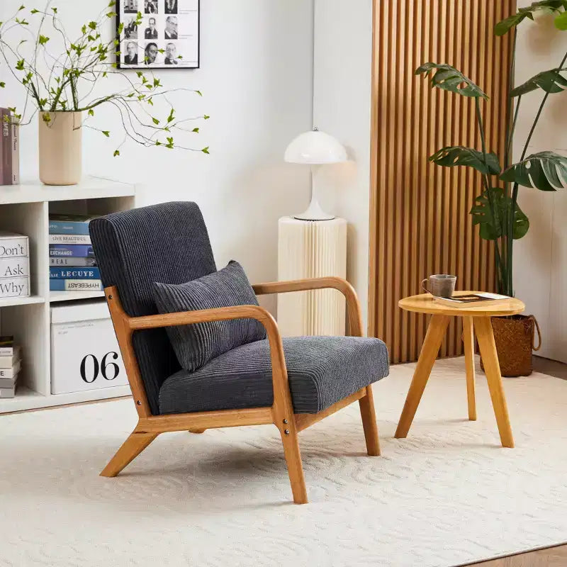 Fauteuil d'appoint moderne TUYOHW du milieu du siècle, fauteuil rembourré avec oreiller, cadre en bois d'hévéa, chaise de lecture pour salon, chambre, balcon