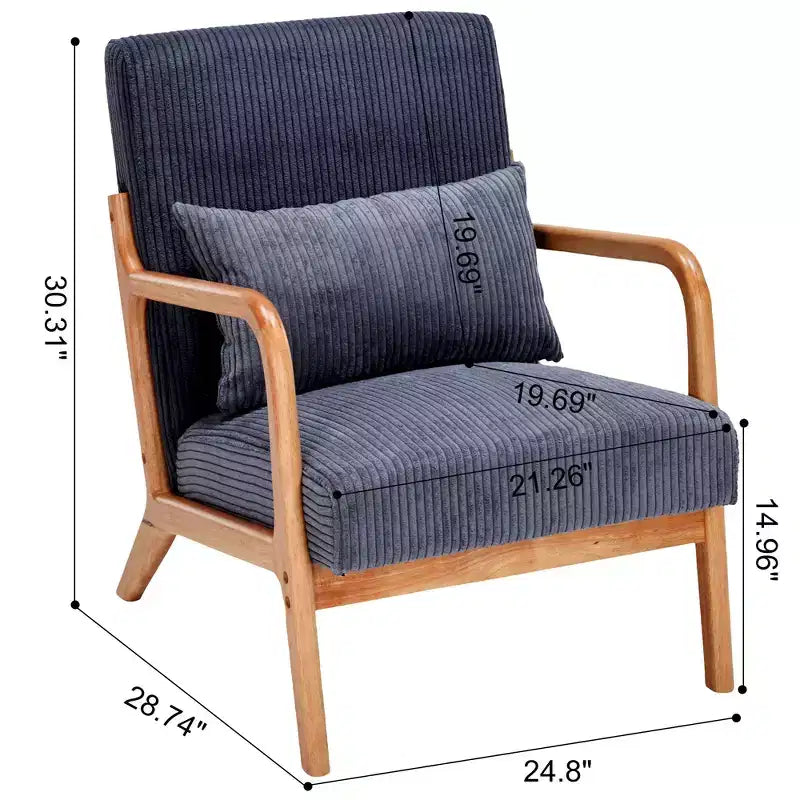 Fauteuil d'appoint moderne TUYOHW du milieu du siècle, fauteuil rembourré avec oreiller, cadre en bois d'hévéa, chaise de lecture pour salon, chambre, balcon