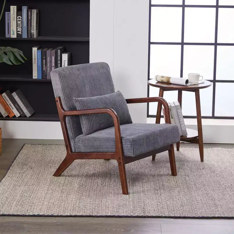 Fauteuil d'appoint moderne TUYOHW du milieu du siècle, fauteuil rembourré avec oreiller, cadre en bois d'hévéa, chaise de lecture pour salon, chambre, balcon