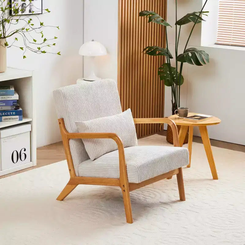 Fauteuil d'appoint moderne TUYOHW du milieu du siècle, fauteuil rembourré avec oreiller, cadre en bois d'hévéa, chaise de lecture pour salon, chambre, balcon
