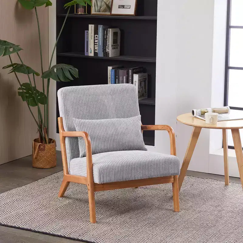 Fauteuil d'appoint moderne TUYOHW du milieu du siècle, fauteuil rembourré avec oreiller, cadre en bois d'hévéa, chaise de lecture pour salon, chambre, balcon