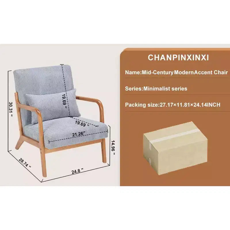 Fauteuil d'appoint moderne TUYOHW du milieu du siècle, fauteuil rembourré avec oreiller, cadre en bois d'hévéa, chaise de lecture pour salon, chambre, balcon