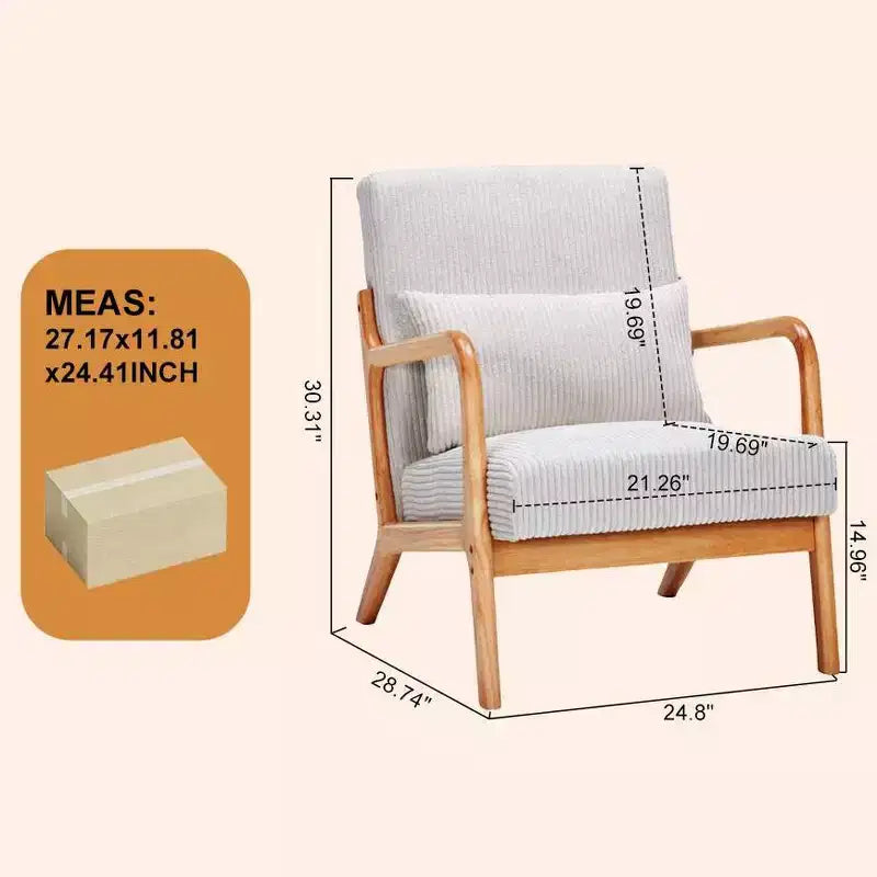 Fauteuil d'appoint moderne TUYOHW du milieu du siècle, fauteuil rembourré avec oreiller, cadre en bois d'hévéa, chaise de lecture pour salon, chambre, balcon