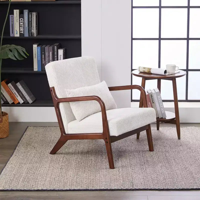 Fauteuil d'appoint moderne TUYOHW du milieu du siècle, fauteuil rembourré avec oreiller, cadre en bois d'hévéa, chaise de lecture pour salon, chambre, balcon