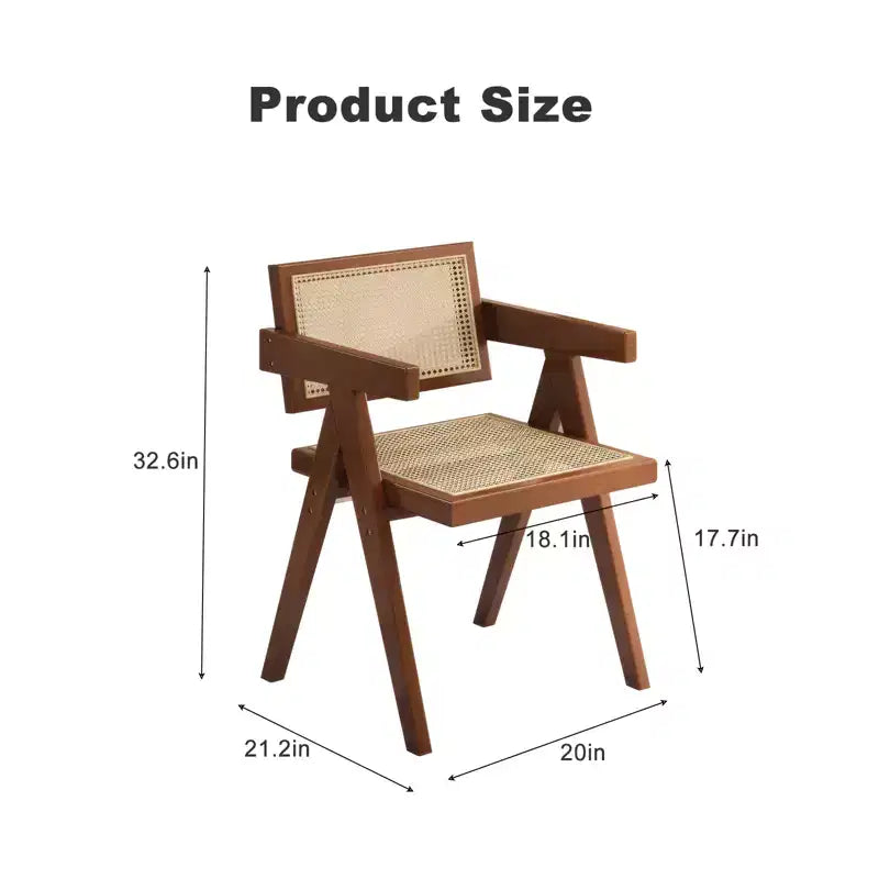 JVNOXK Lot de 2 chaises de salle à manger modernes du milieu du siècle, chaises d'appoint en rotin, fauteuils confortables, chaises d'extérieur en bois avec accoudoirs pour chambre à coucher, marron