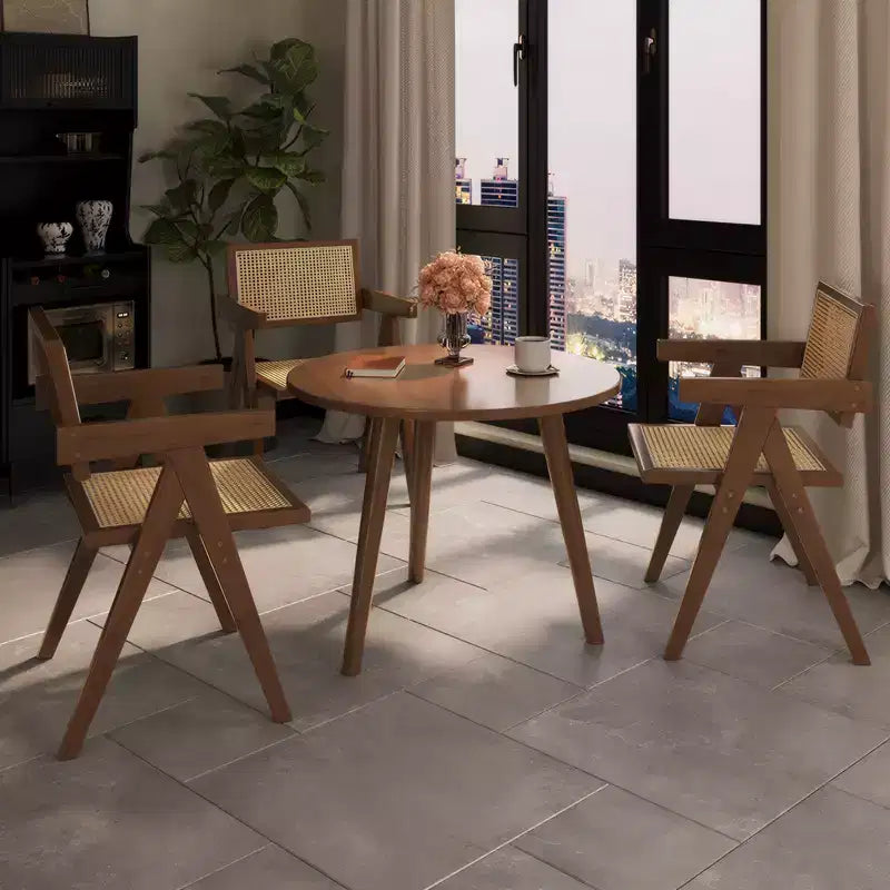 JVNOXK Lot de 2 chaises de salle à manger modernes du milieu du siècle, chaises d'appoint en rotin, fauteuils confortables, chaises d'extérieur en bois avec accoudoirs pour chambre à coucher, marron