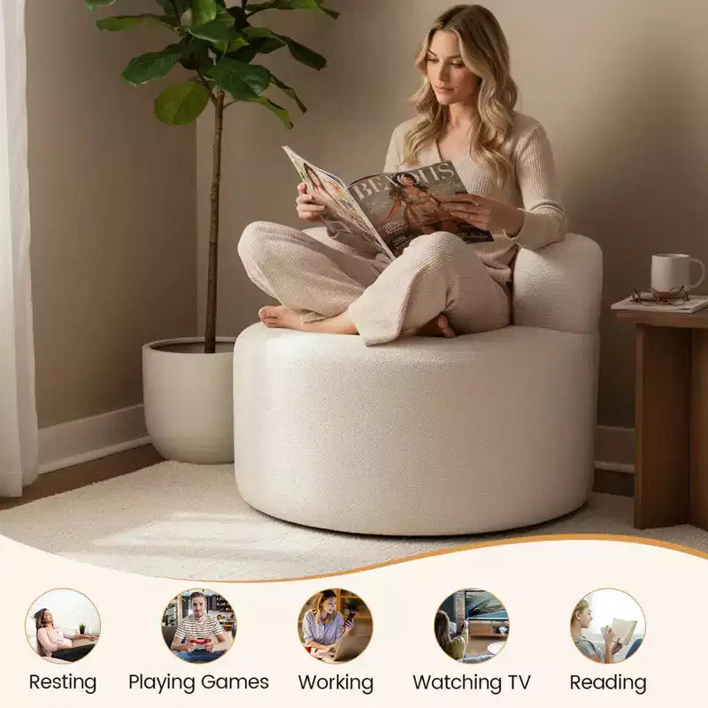 Costway Bean Bag Chair with Soft Teddy Fleece & Curved Backrest for Living Room, Bedroom Beige/Gray