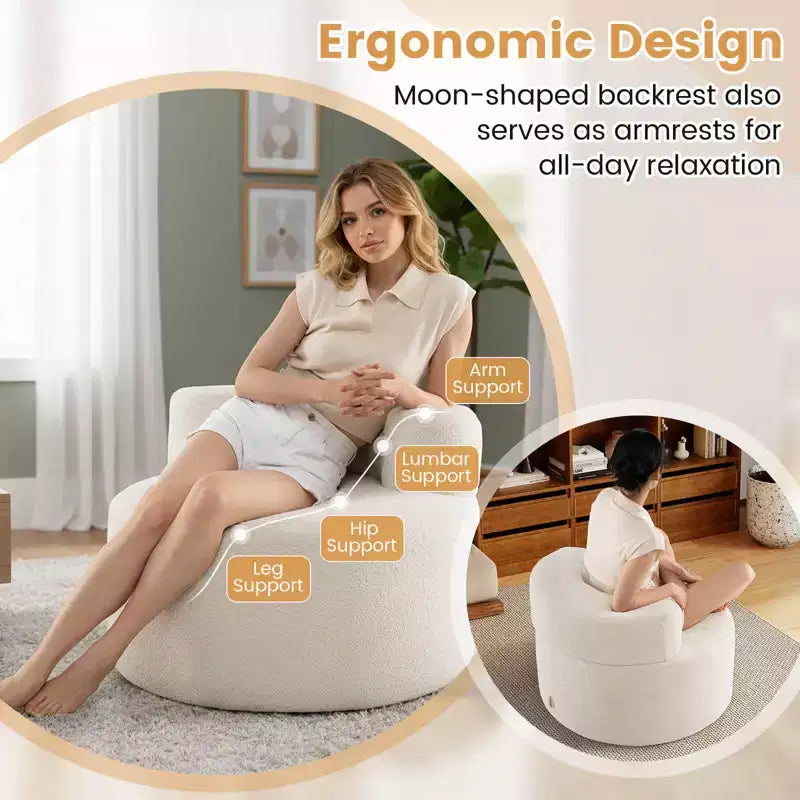 Costway Bean Bag Chair with Soft Teddy Fleece & Curved Backrest for Living Room, Bedroom Beige/Gray