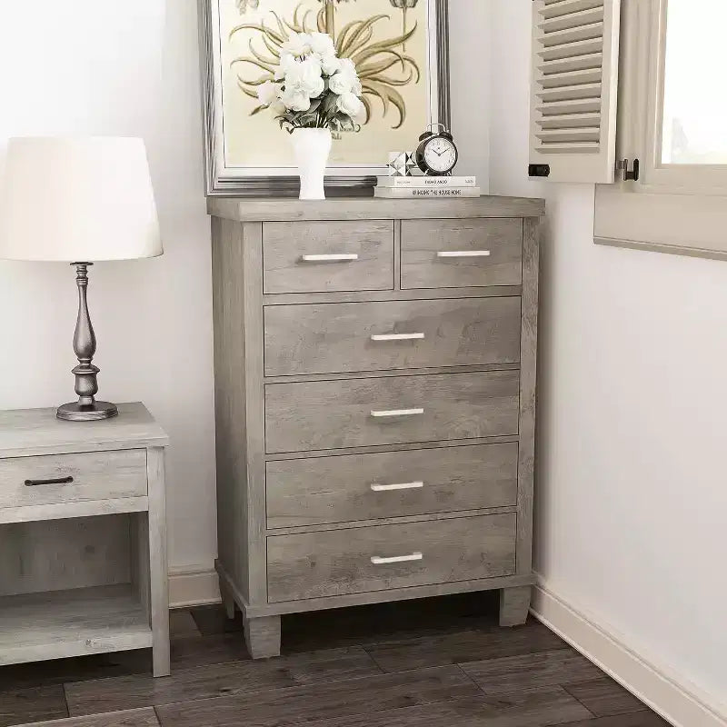 Commode haute à 6 tiroirs, commode moderne avec poignées métalliques, organisateur de rangement vertical pour chambre et placard