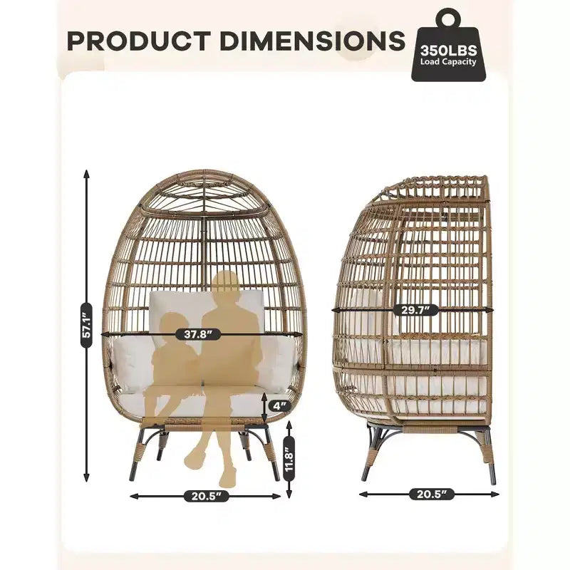Fauteuil Œuf d'extérieur avec Coussins Épais, Chaise Panier en Rotin Surdimensionnée pour Balcon, Patio, Salon, Capacité de 159 kg