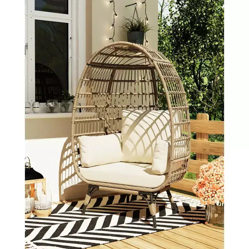 Fauteuil Œuf d'extérieur avec Coussins Épais, Chaise Panier en Rotin Surdimensionnée pour Balcon, Patio, Salon, Capacité de 159 kg