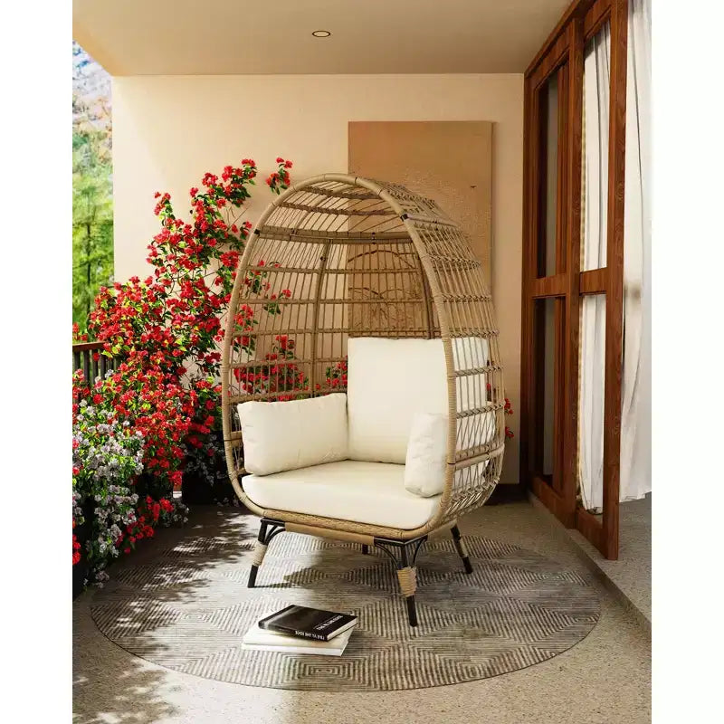 Fauteuil Œuf d'extérieur avec Coussins Épais, Chaise Panier en Rotin Surdimensionnée pour Balcon, Patio, Salon, Capacité de 159 kg
