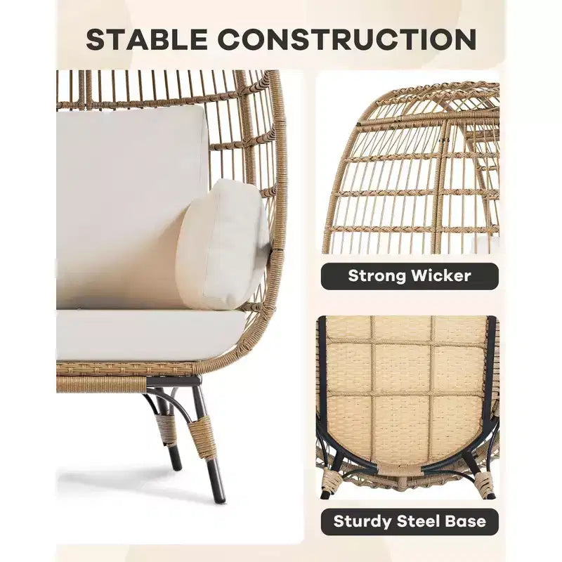 Fauteuil Œuf d'extérieur avec Coussins Épais, Chaise Panier en Rotin Surdimensionnée pour Balcon, Patio, Salon, Capacité de 159 kg