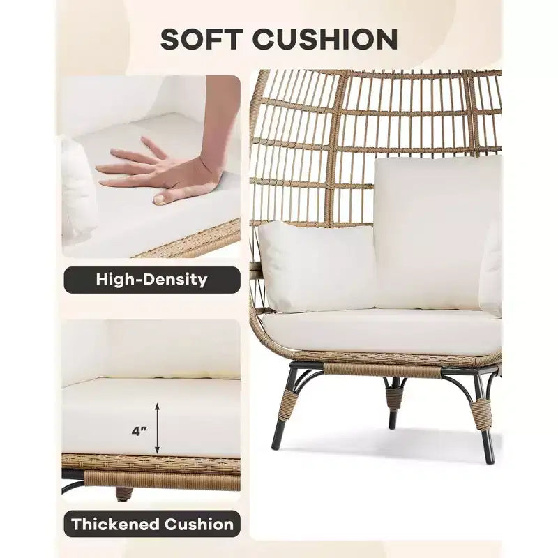 Fauteuil Œuf d'extérieur avec Coussins Épais, Chaise Panier en Rotin Surdimensionnée pour Balcon, Patio, Salon, Capacité de 159 kg