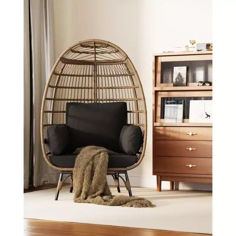 Fauteuil Œuf d'extérieur avec Coussins Épais, Chaise Panier en Rotin Surdimensionnée pour Balcon, Patio, Salon, Capacité de 159 kg