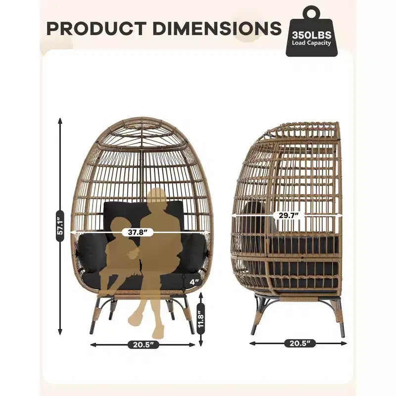 Fauteuil Œuf d'extérieur avec Coussins Épais, Chaise Panier en Rotin Surdimensionnée pour Balcon, Patio, Salon, Capacité de 159 kg