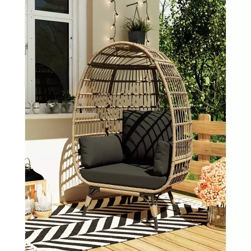 Fauteuil Œuf d'extérieur avec Coussins Épais, Chaise Panier en Rotin Surdimensionnée pour Balcon, Patio, Salon, Capacité de 159 kg