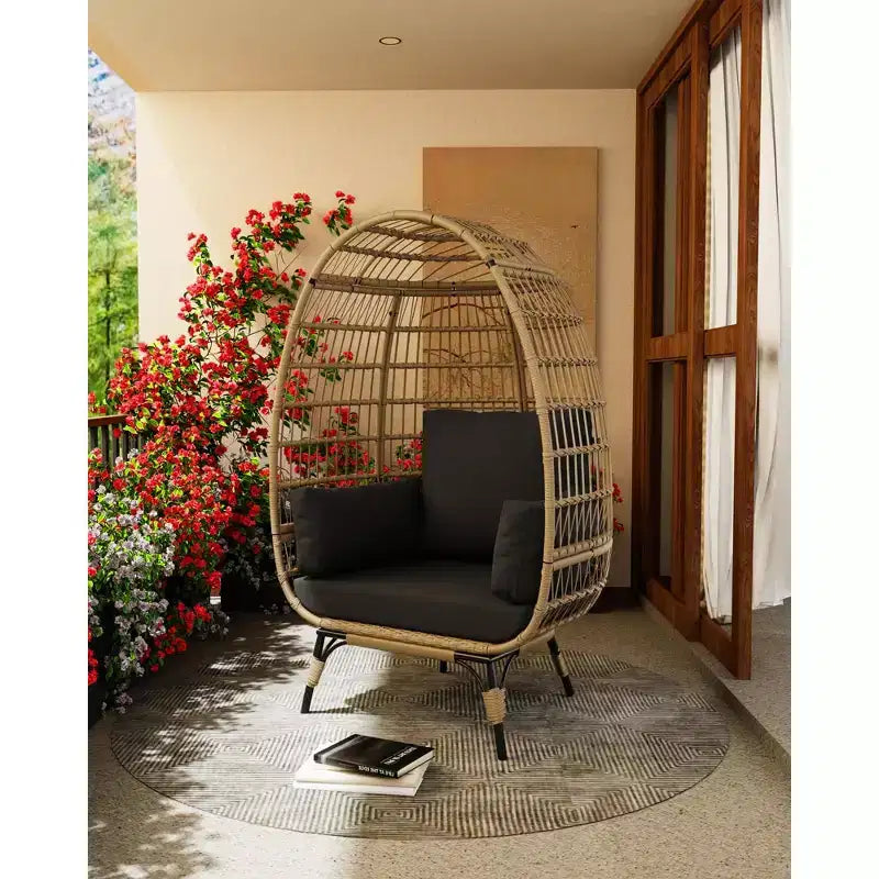 Fauteuil Œuf d'extérieur avec Coussins Épais, Chaise Panier en Rotin Surdimensionnée pour Balcon, Patio, Salon, Capacité de 159 kg