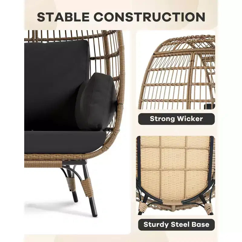 Fauteuil Œuf d'extérieur avec Coussins Épais, Chaise Panier en Rotin Surdimensionnée pour Balcon, Patio, Salon, Capacité de 159 kg