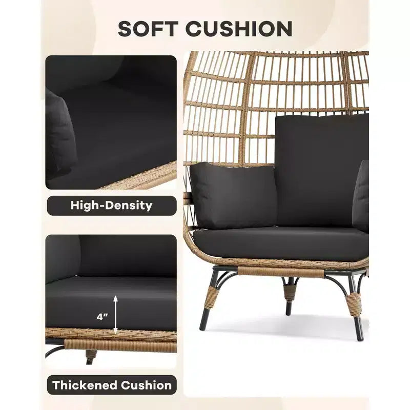 Fauteuil Œuf d'extérieur avec Coussins Épais, Chaise Panier en Rotin Surdimensionnée pour Balcon, Patio, Salon, Capacité de 159 kg