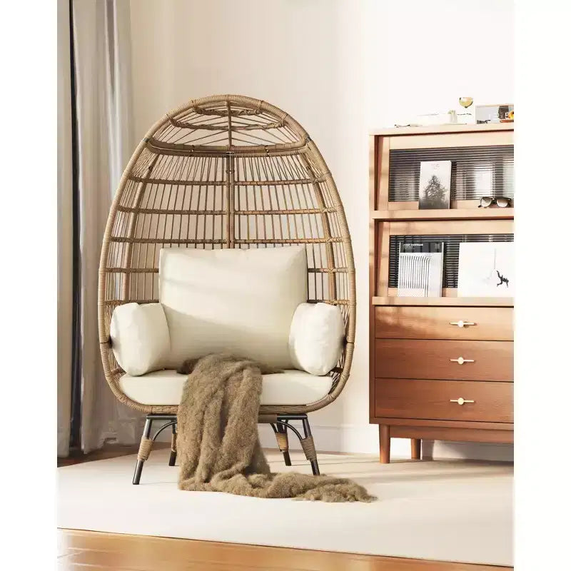 Fauteuil Œuf d'extérieur avec Coussins Épais, Chaise Panier en Rotin Surdimensionnée pour Balcon, Patio, Salon, Capacité de 159 kg