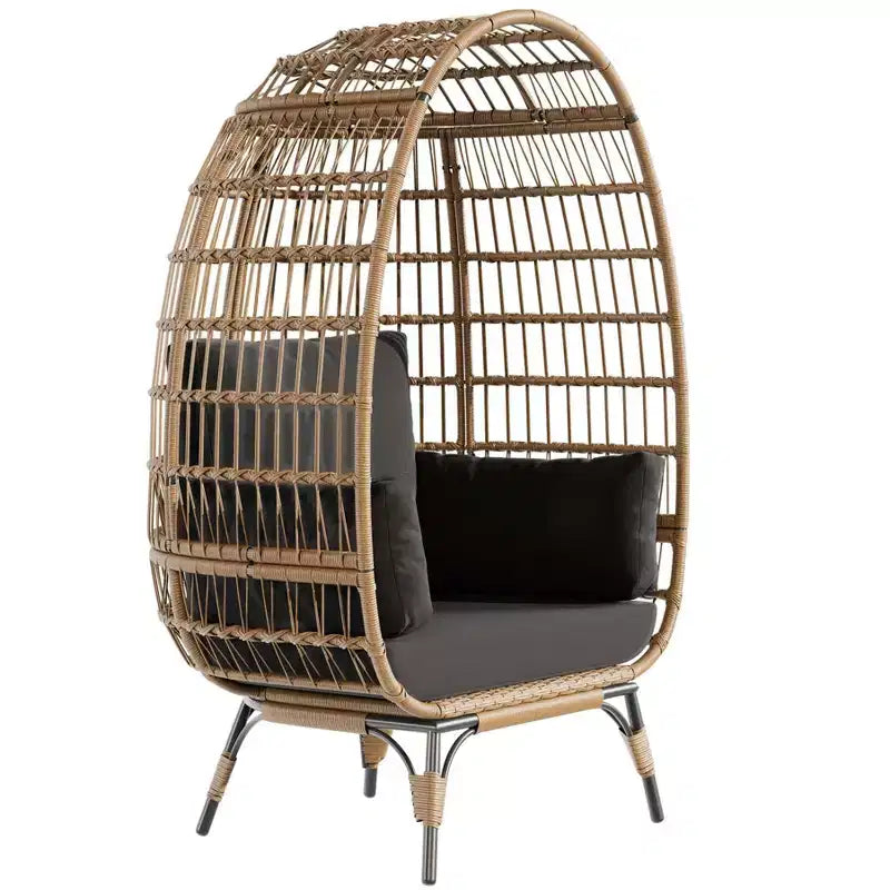 Outdoor Egg Chair with Thick Cushions, Oversized Patio Wicker Basket Chair for Balcony, Patio, Living Room, 350LBs Capacity