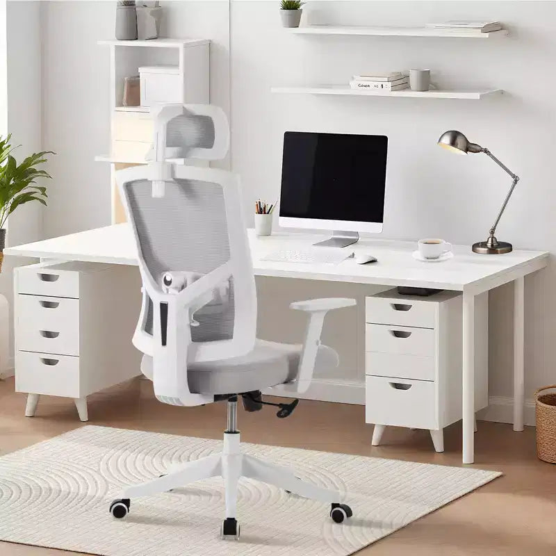 Chaise de bureau à dossier haut COZONY avec support lombaire réglable, chaise de bureau en maille avec accoudoirs relevables pour la maison ou le bureau