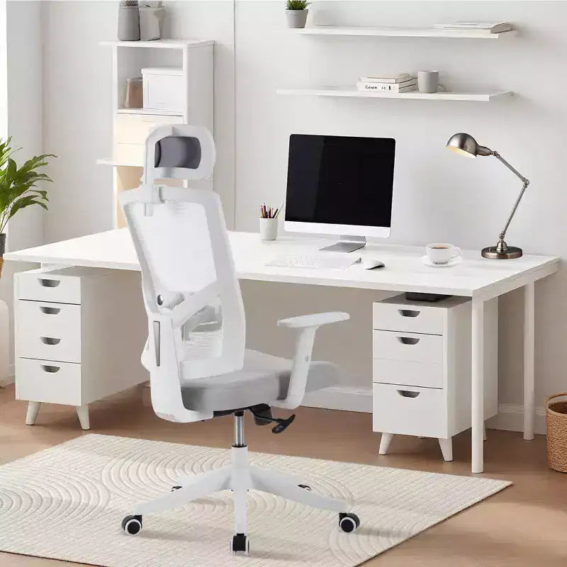 Chaise de bureau à dossier haut COZONY avec support lombaire réglable, chaise de bureau en maille avec accoudoirs relevables pour la maison ou le bureau